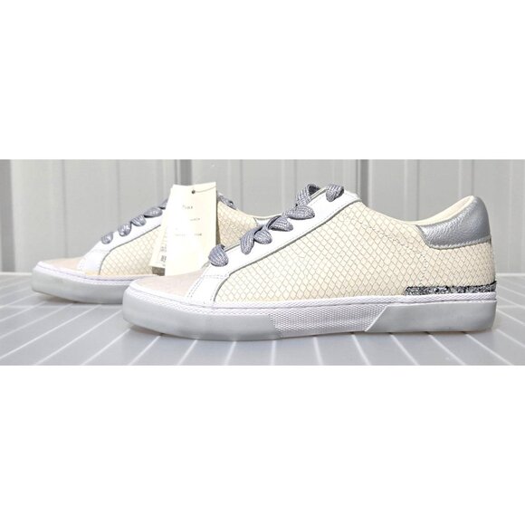 A New Day Maddison Silver & Cream Lace Up Fashion Sneakers - Size 6.5 6 1/2 - Picture 2 of 6